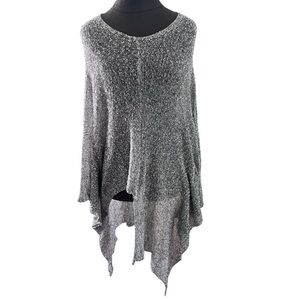 Knot of Isis Black White Woven Rayon Asymmetrical Poncho One Size